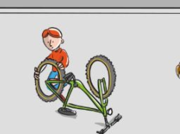 PLaatje van jongen die fiets repareerd