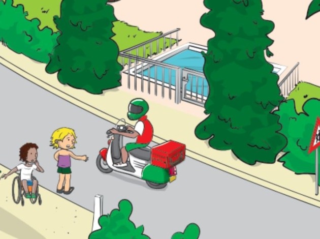 Verkeersplaat kinderen willen in het buitenland een weg oversteken met verkeersbord dat dit niet mag