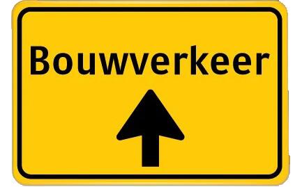 bouwverkeer geel bord met zwarte letters
